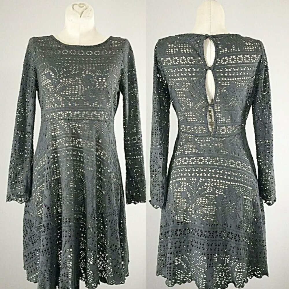 Free People FP Beach Gray Sheer Laser Cut Cover Up Dress XS